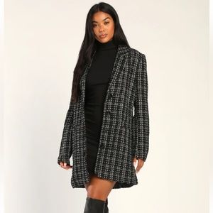 Lulus Chic Black and Silver Lurex Boucle Coat